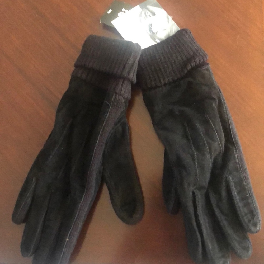 Genuine Black Suede & Knit Ladies gloves L/XL NWT